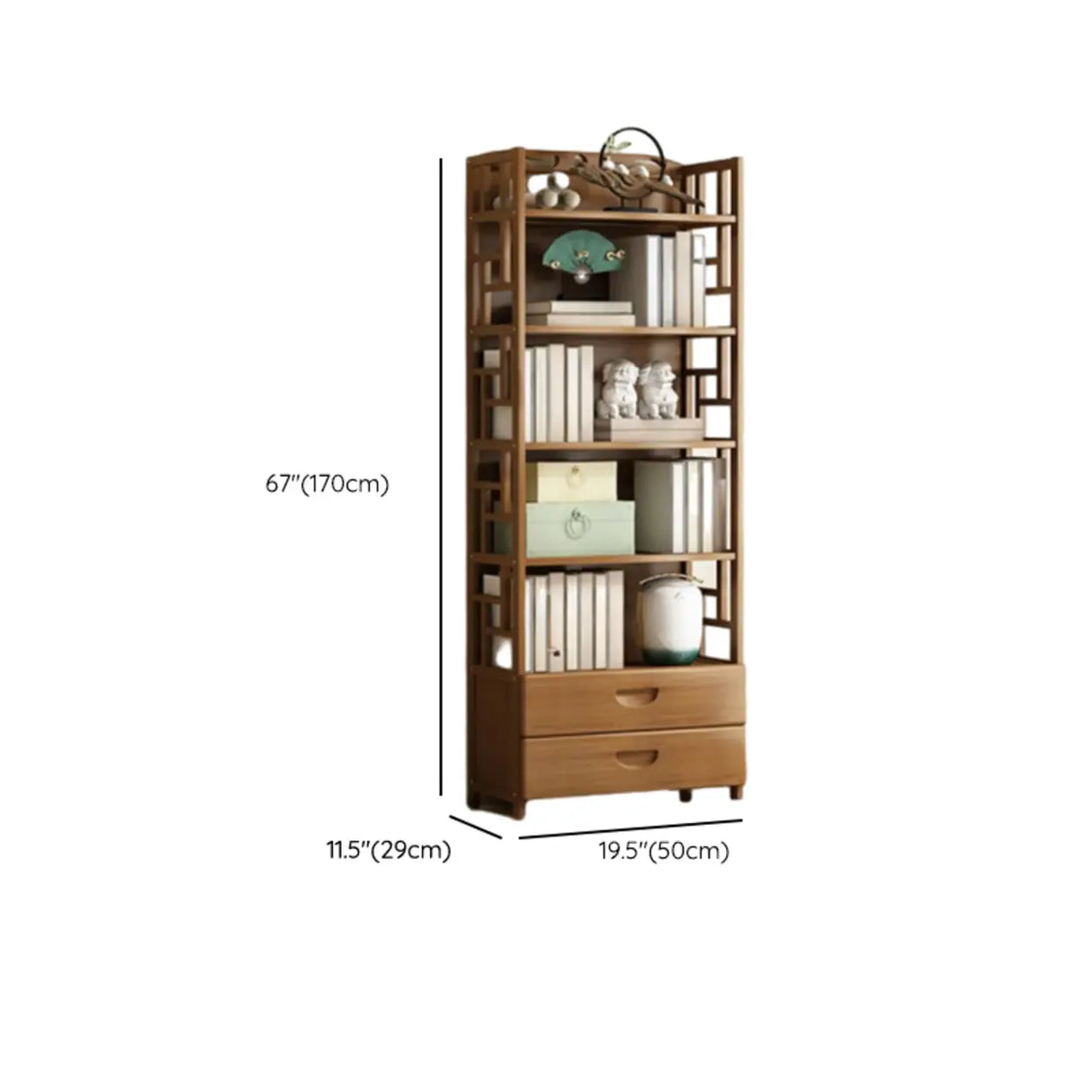 Vintage Bamboo Closed Back Brown Barrister Bookcase Image - 28