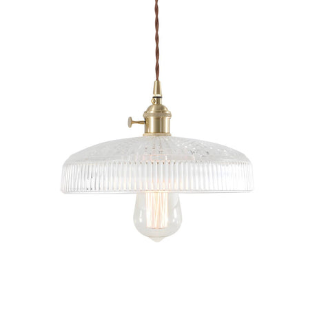 Vintage Barn Clear Ribbed Glass Brass Bedroom Pendant Light Image - 2