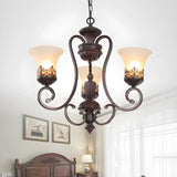 Vintage Bedroom Black Frosted Glass Round Chandelier Image - 5