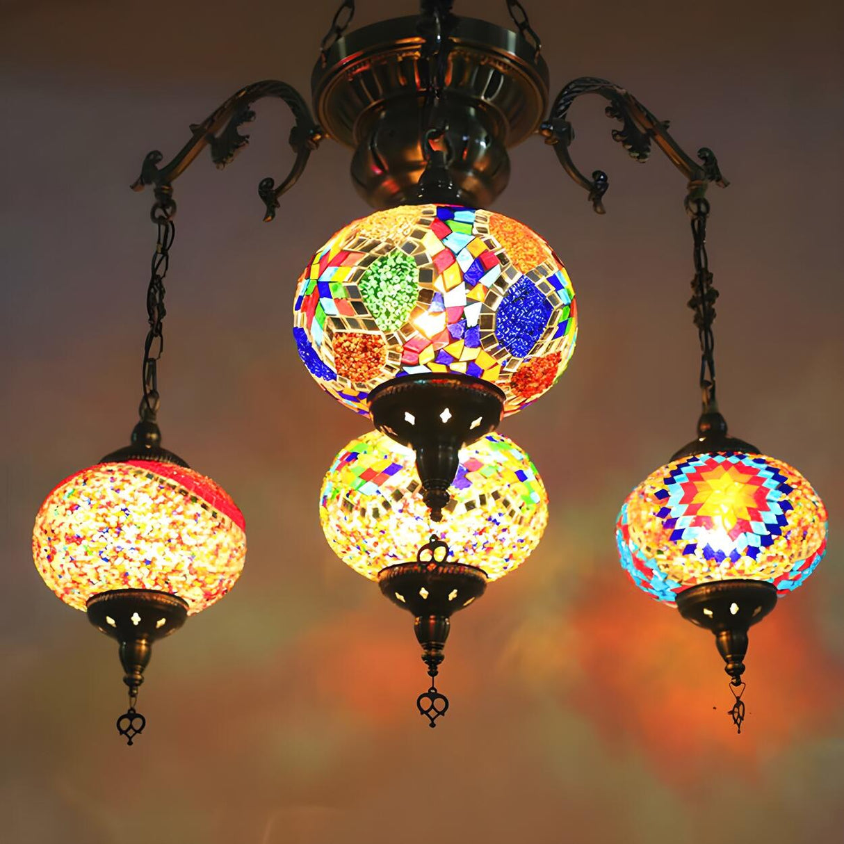 Vintage Bedroom Mosaic Glass Oval Pendant Chandelier Image - 4