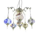 Vintage Bedroom Mosaic Glass Oval Pendant Chandelier Image - 6