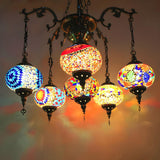 Vintage Bedroom Mosaic Glass Oval Pendant Chandelier Image - 7