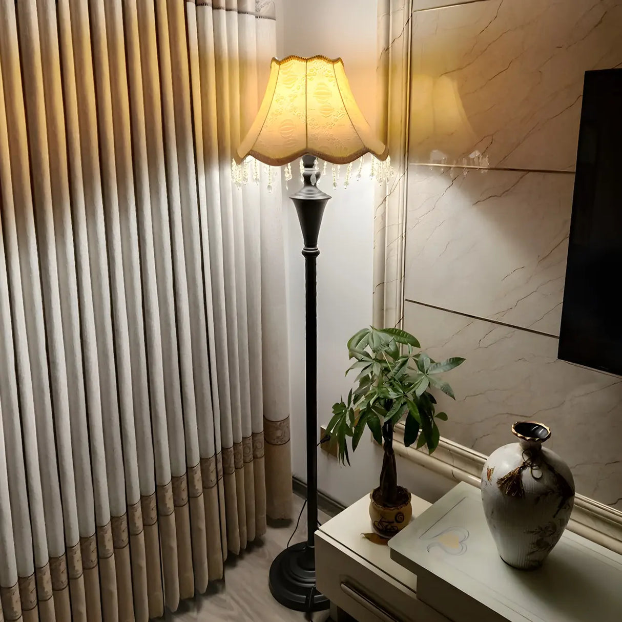 Vintage Beige Cone Shade Metal Frame LED Floor Lamp Image - 12