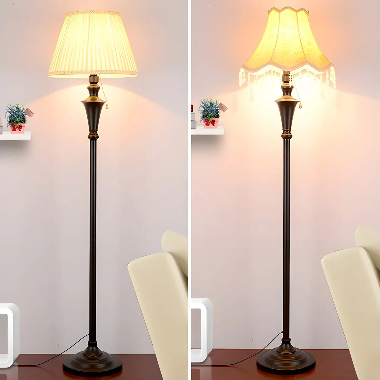 Vintage Beige Cone Shade Metal Frame LED Floor Lamp Image - 14