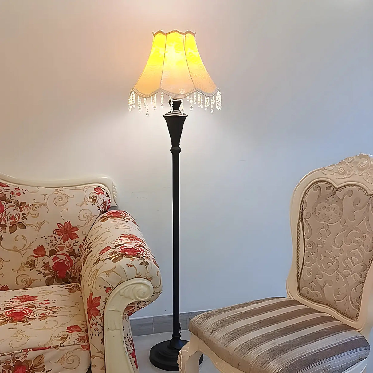 Vintage Beige Cone Shade Metal Frame LED Floor Lamp Image - 2