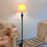 Vintage Beige Cone Shade Metal Frame LED Floor Lamp Image - 2