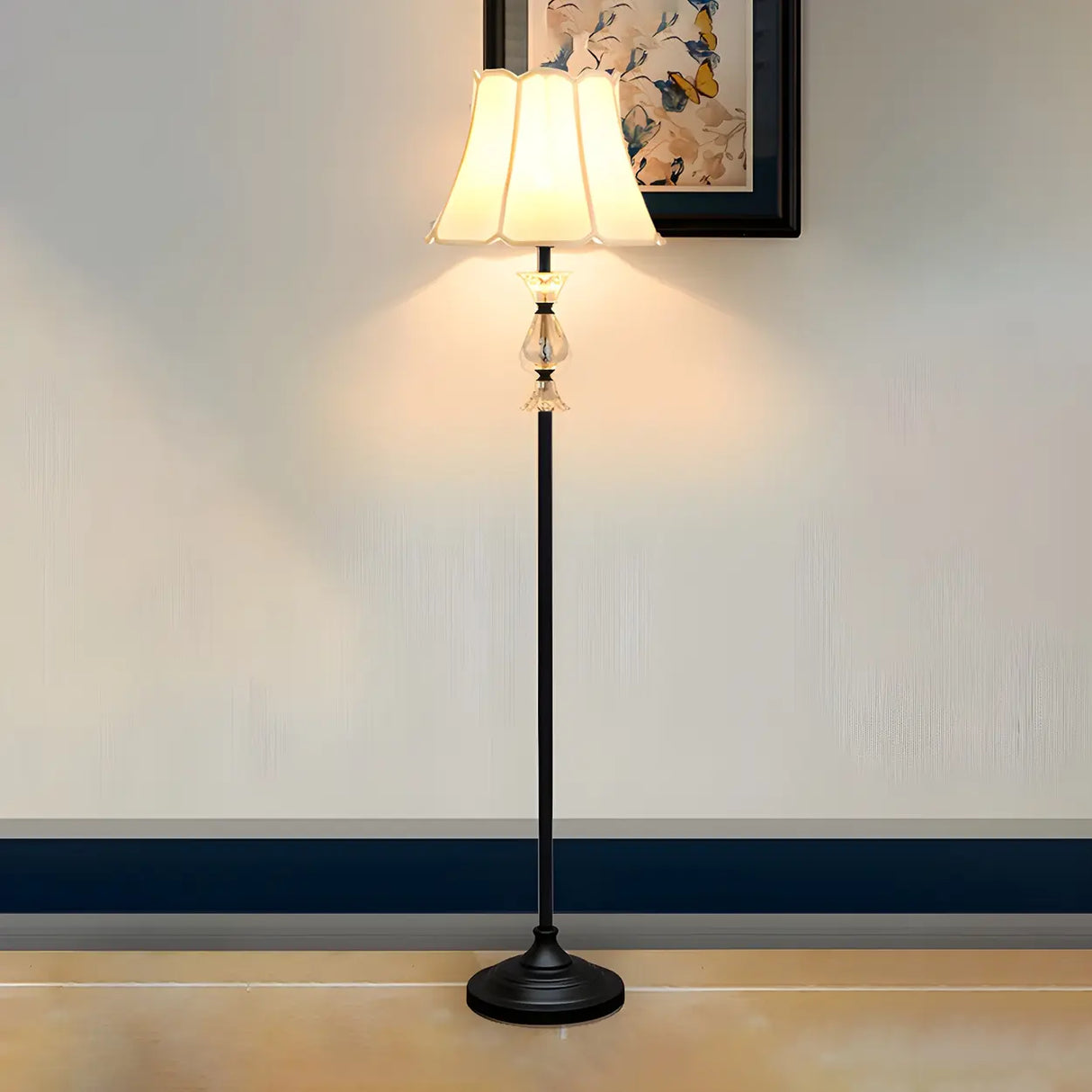 Vintage Beige Cone Shade Metal Frame LED Floor Lamp Image - 3