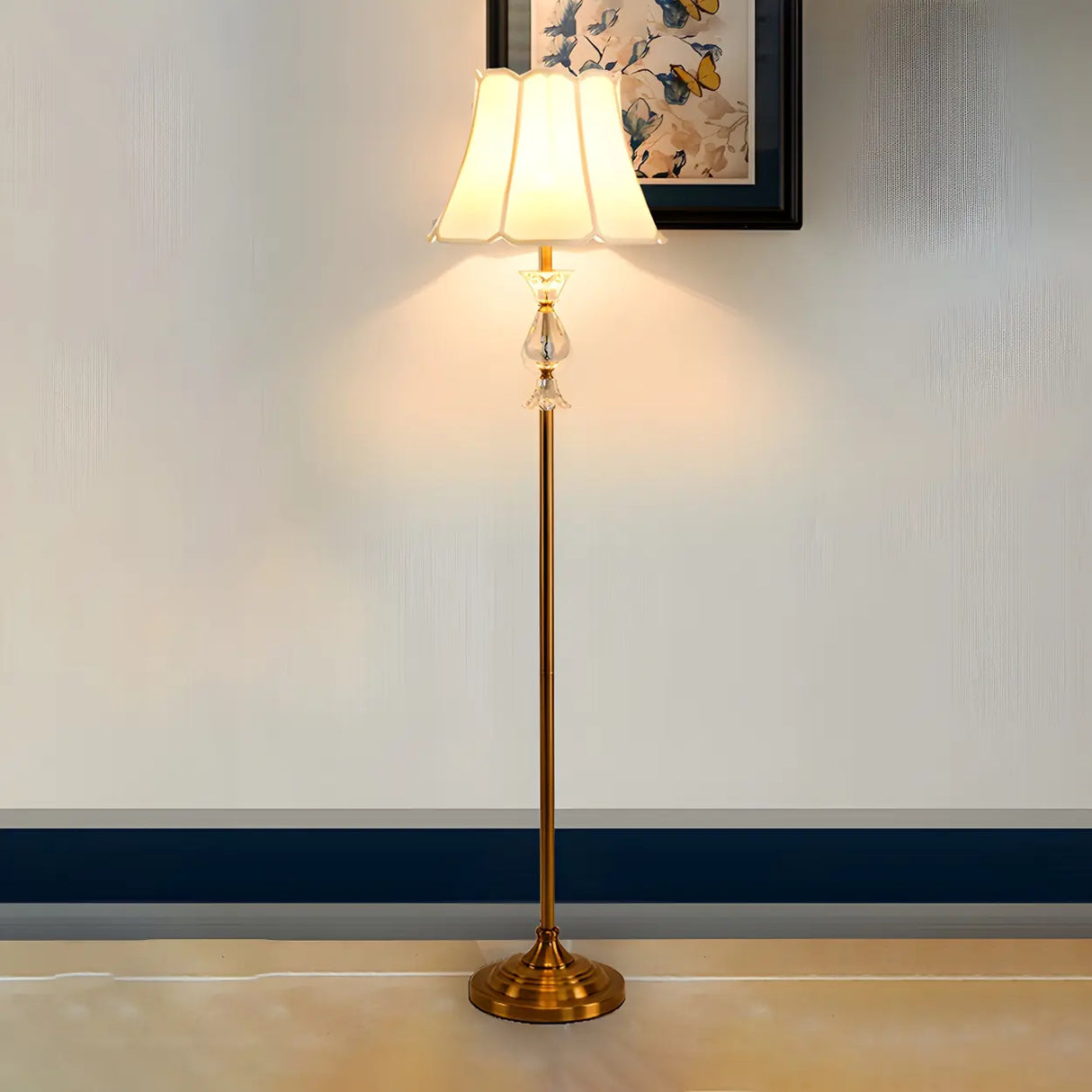 Vintage Beige Cone Shade Metal Frame LED Floor Lamp Image - 4