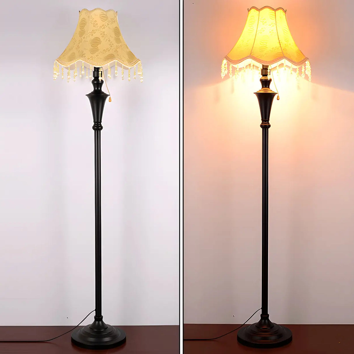 Vintage Beige Cone Shade Metal Frame LED Floor Lamp Image - 6