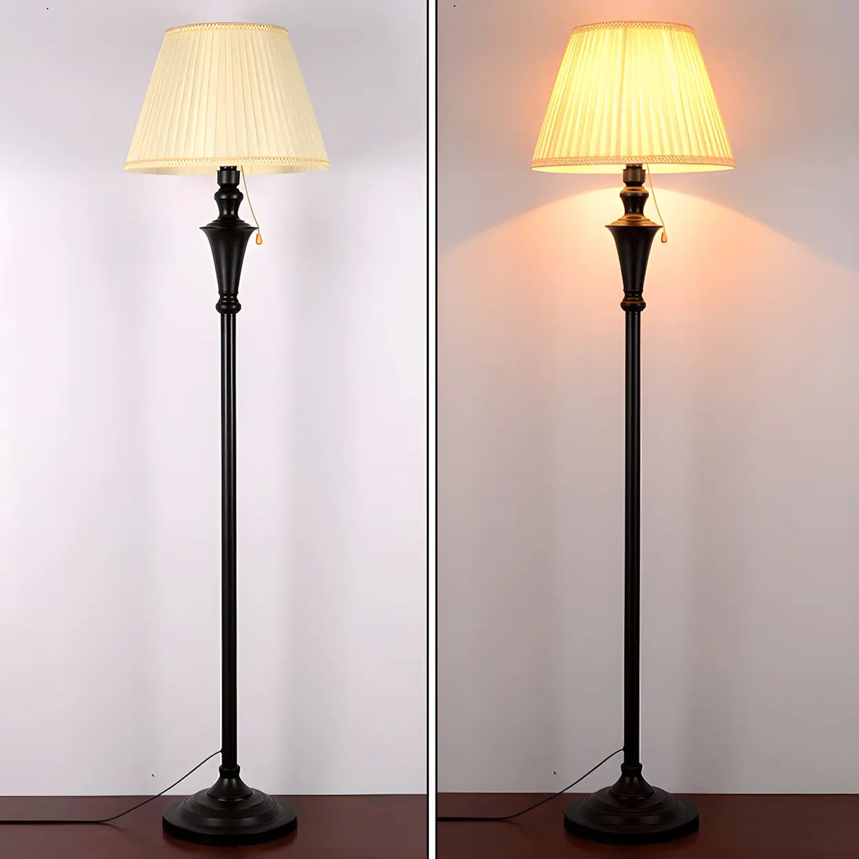Vintage Beige Cone Shade Metal Frame LED Floor Lamp Image - 7
