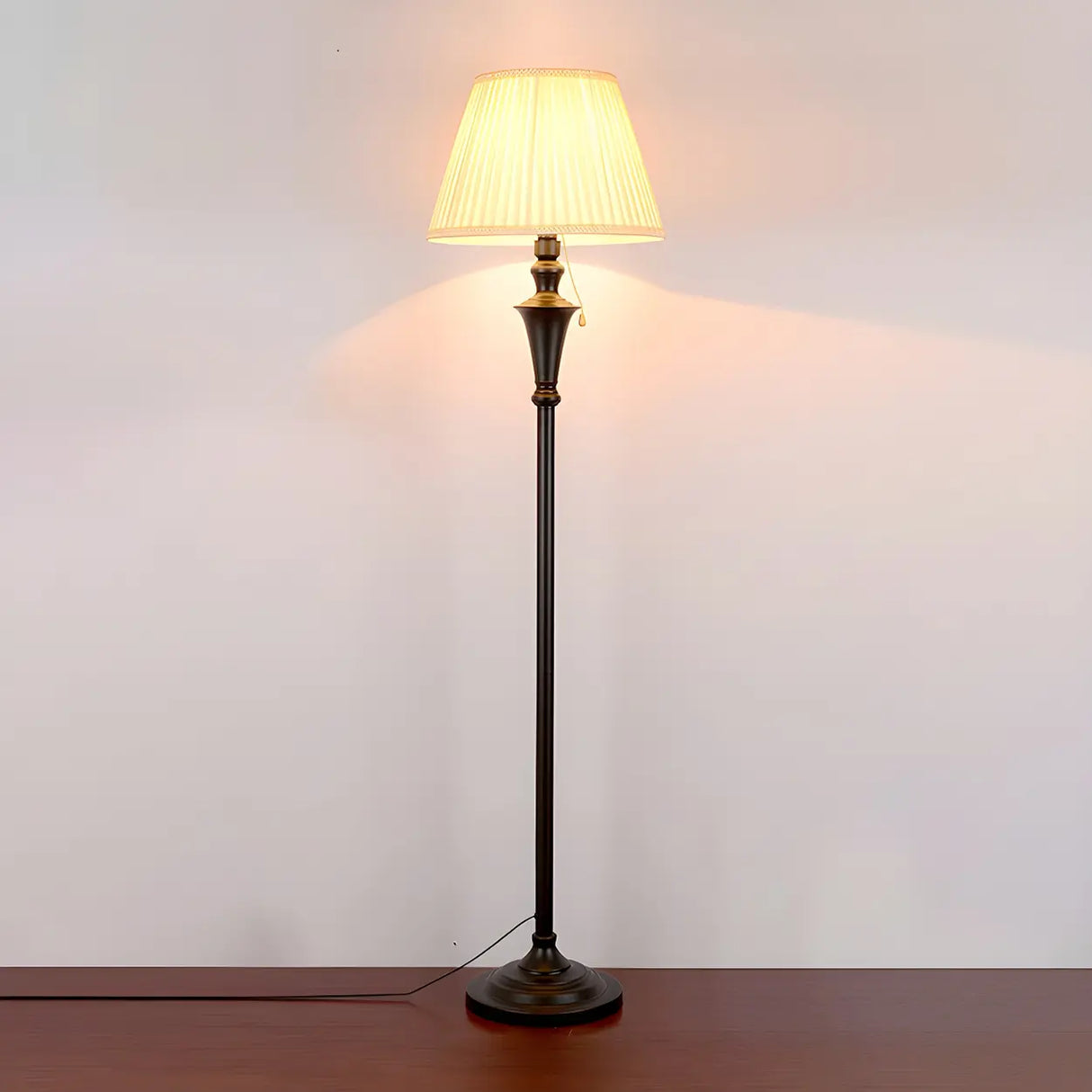 Vintage Beige Cone Shade Metal Frame LED Floor Lamp Image - 8