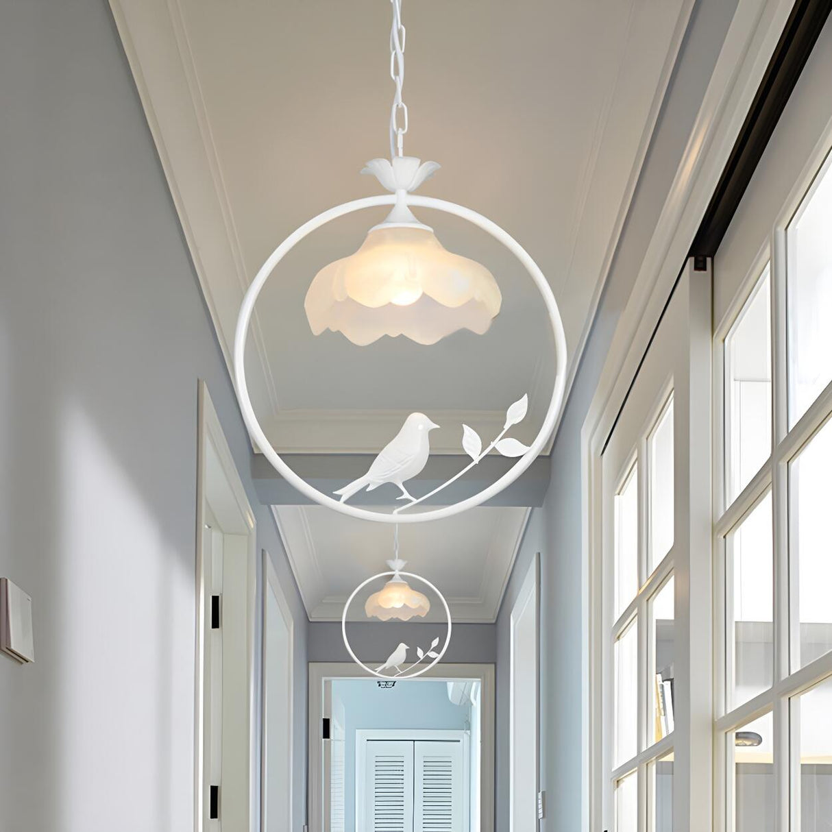Vintage Birdcage Classic Floral Round Metal Pendant Light Image - 3