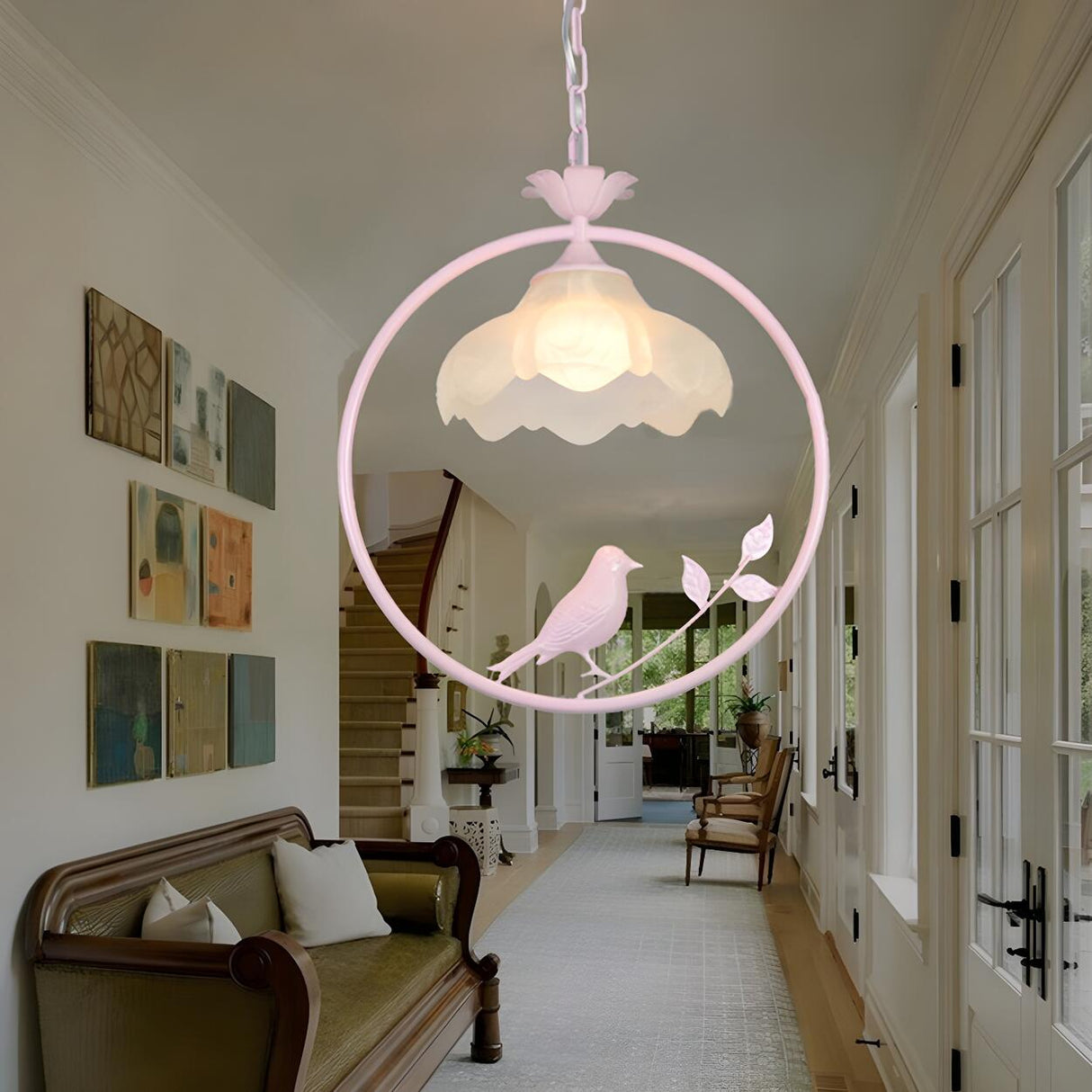 Vintage Birdcage Classic Floral Round Metal Pendant Light Image - 5