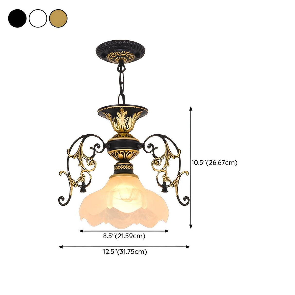 Vintage Black and Gold Floral Living Room Pendant Light 