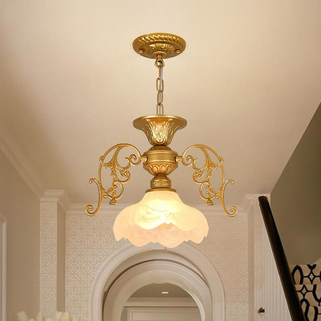 Vintage Black and Gold Floral Living Room Pendant Light Image - 3