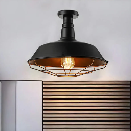 Vintage Black Barn Cage Semi-Flush Mount Ceiling Light Image - 1