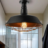 Vintage Black Barn Cage Semi-Flush Mount Ceiling Light Image - 4