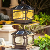 Vintage Black Chinese Square Metal Solar Outdoor Lamp Image - 10