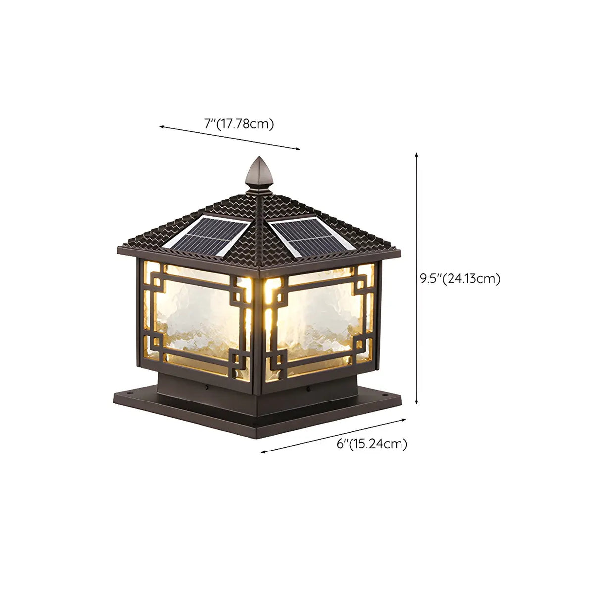 Vintage Black Chinese Square Metal Solar Outdoor Lamp 