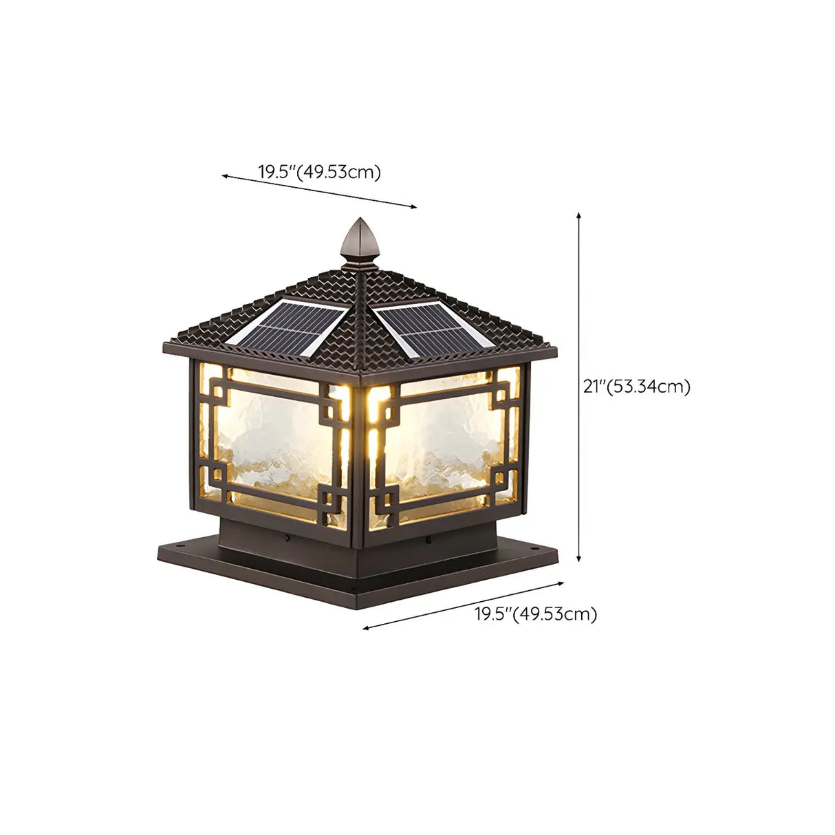 Vintage Black Chinese Square Metal Solar Outdoor Lamp Image - 16