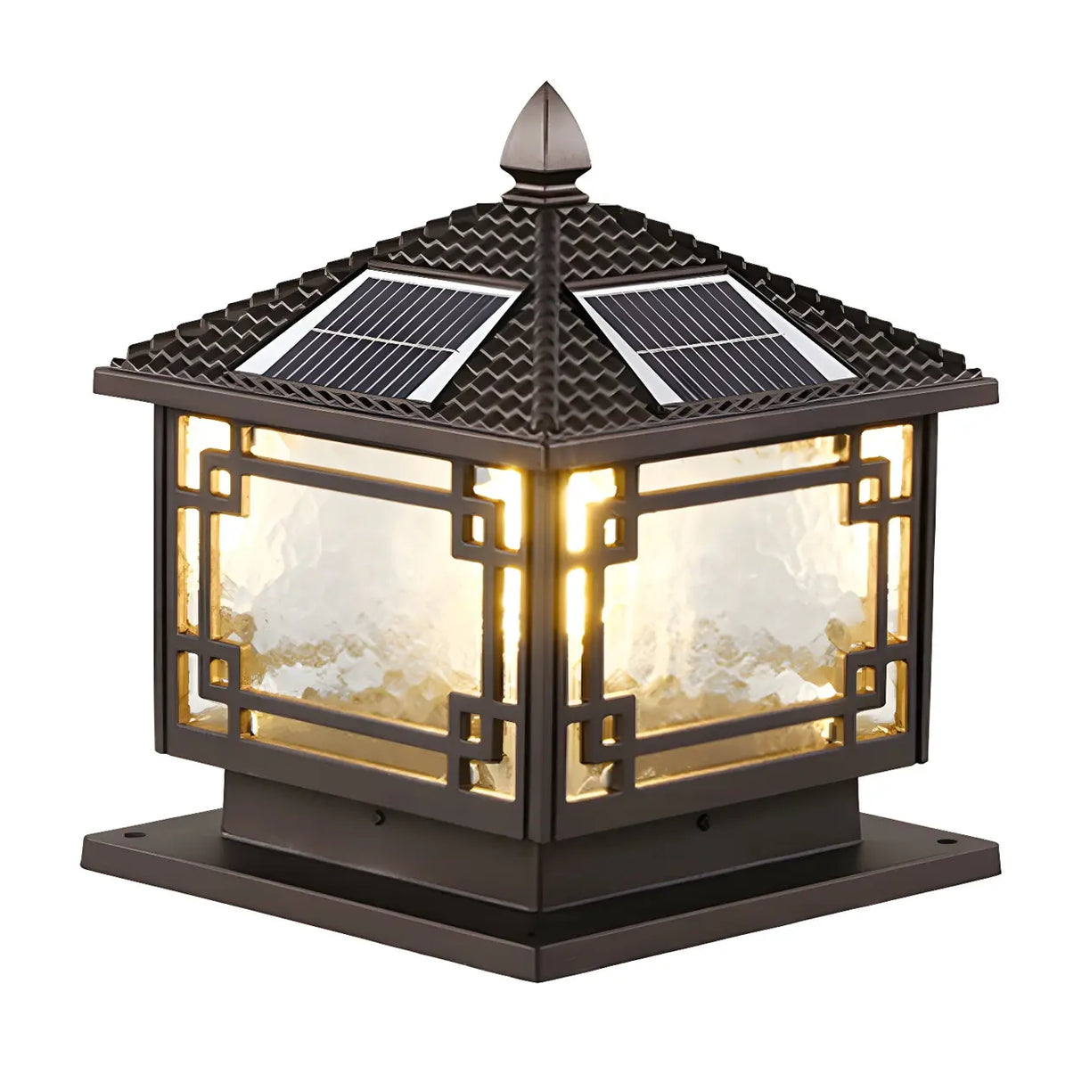 Vintage Black Chinese Square Metal Solar Outdoor Lamp Image - 6