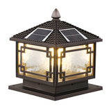 Vintage Black Chinese Square Metal Solar Outdoor Lamp Image - 6