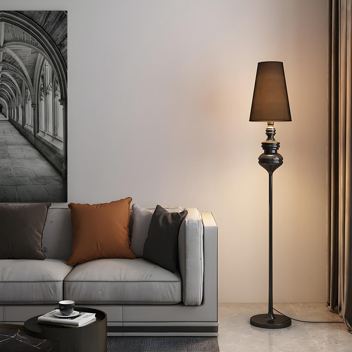 Vintage Black Classic Tapered Shade Floor Lamp Image - 1