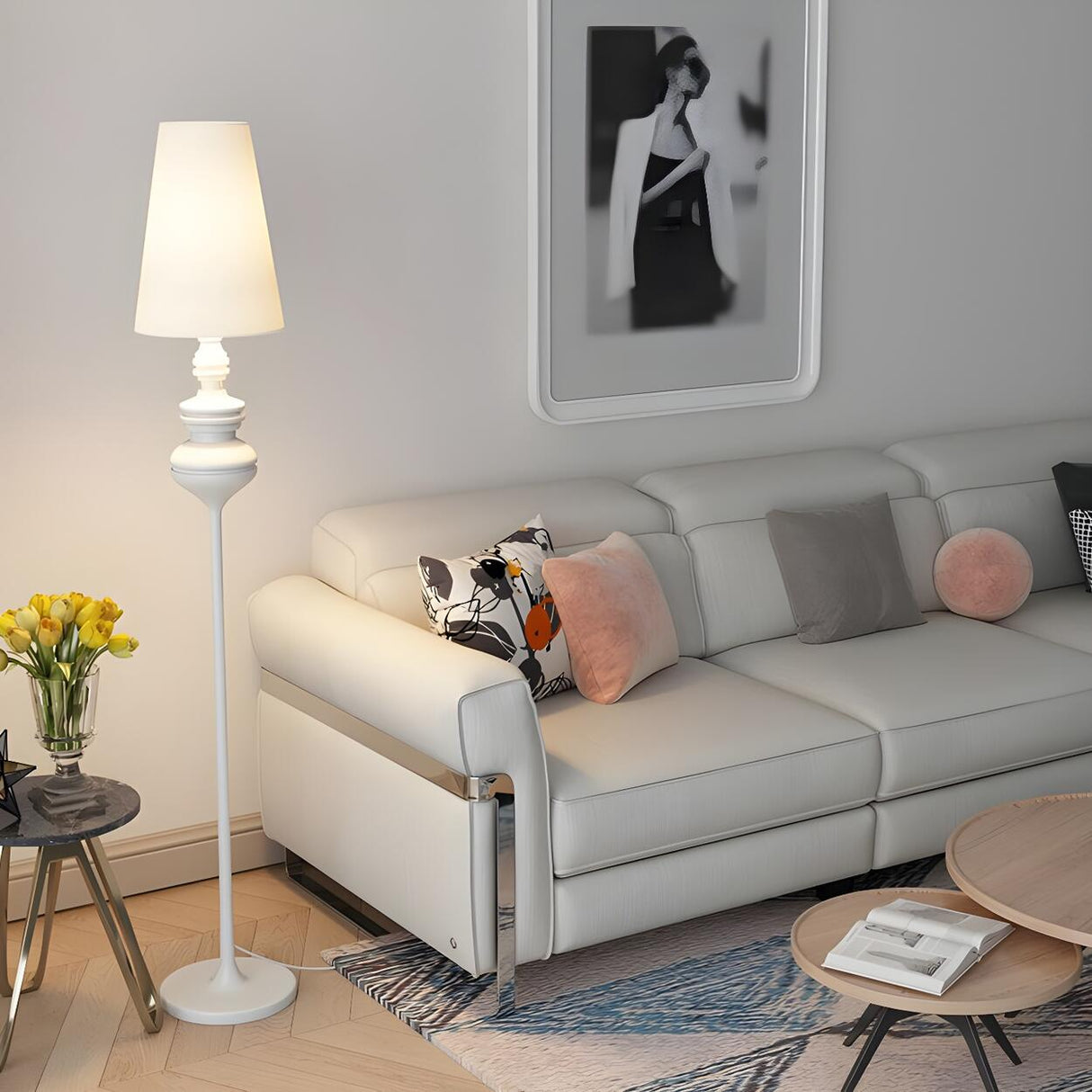 Vintage Black Classic Tapered Shade Floor Lamp Image - 10