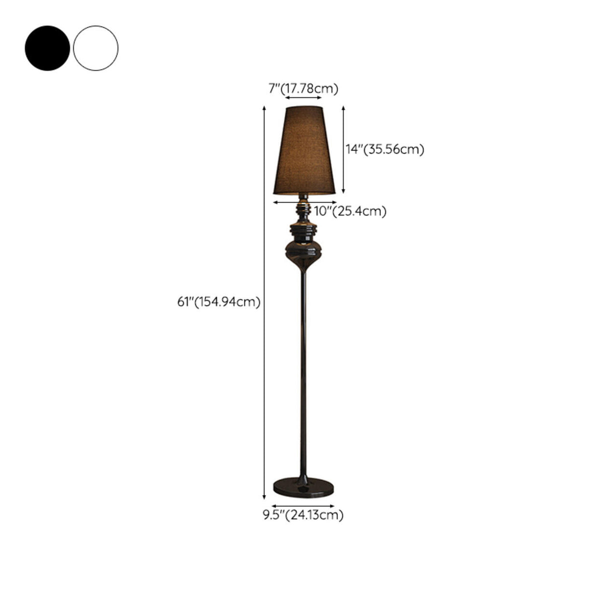 Vintage Black Classic Tapered Shade Floor Lamp 