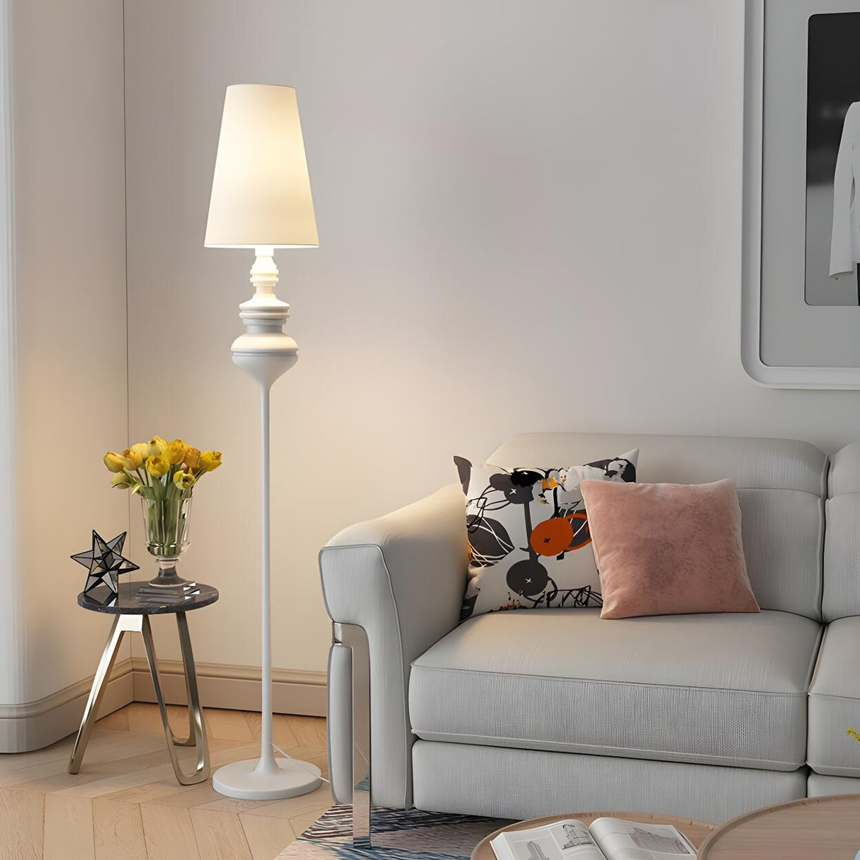 Vintage Black Classic Tapered Shade Floor Lamp Image - 3