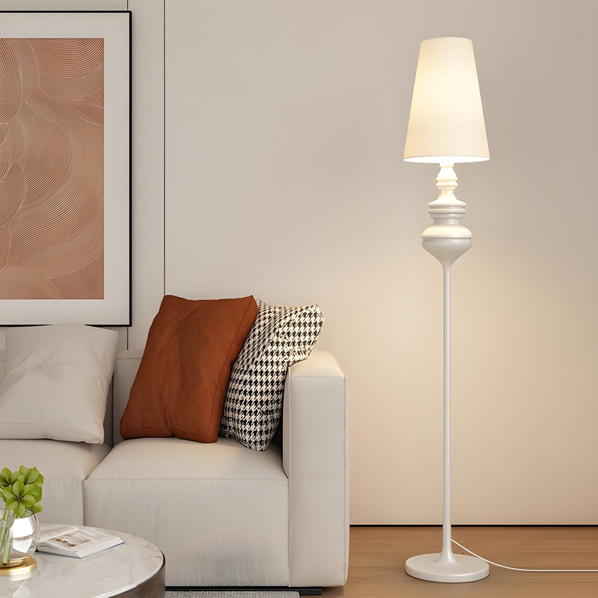 Vintage Black Classic Tapered Shade Floor Lamp Image - 4
