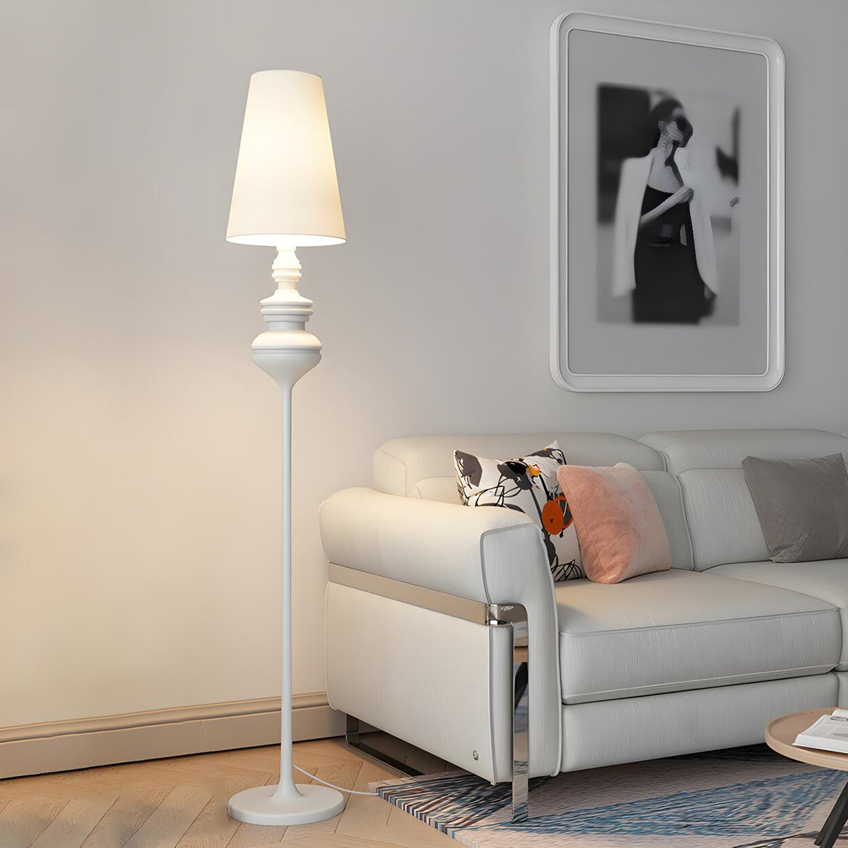 Vintage Black Classic Tapered Shade Floor Lamp Image - 9