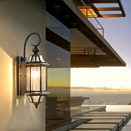 Vintage Black Glass LED Exterior Wall Lantern Light Image - 1