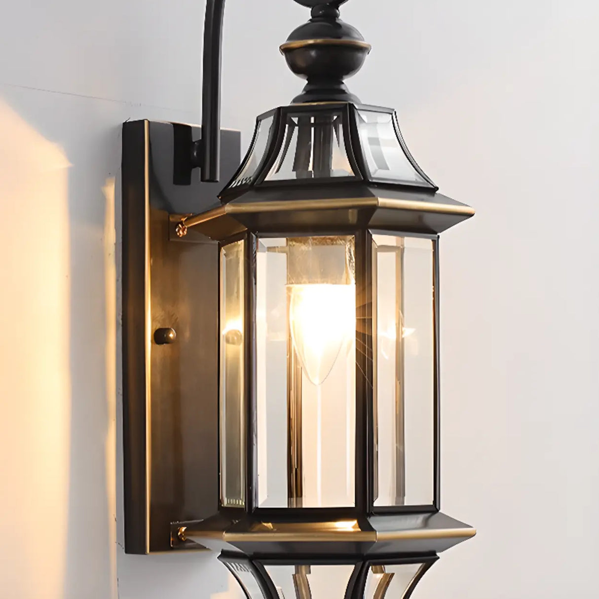 Vintage Black Glass LED Exterior Wall Lantern Light Image - 11