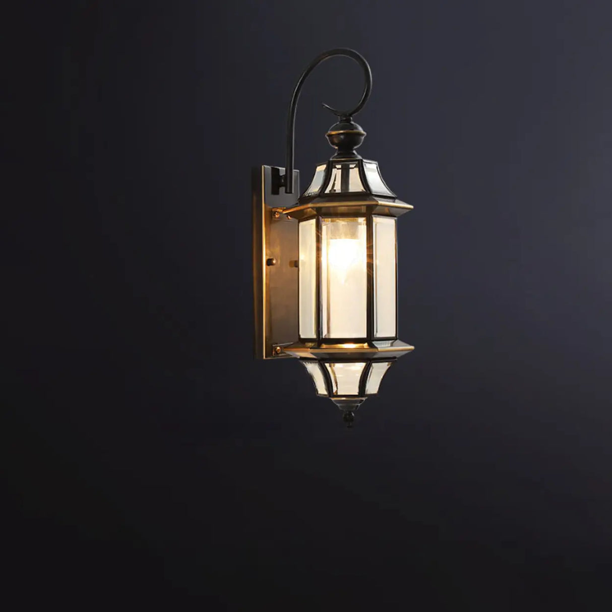 Vintage Black Glass LED Exterior Wall Lantern Light Image - 2