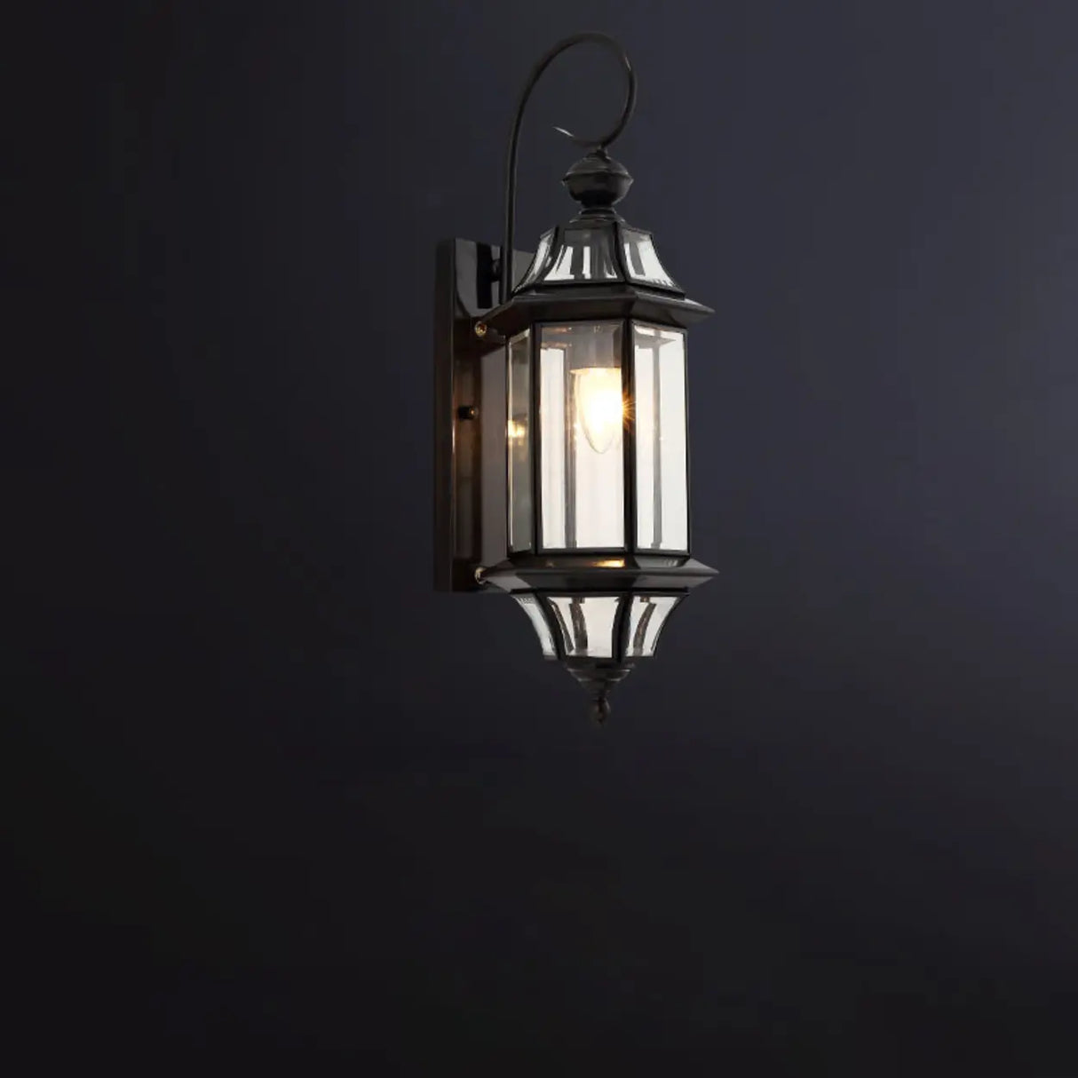 Vintage Black Glass LED Exterior Wall Lantern Light Image - 3