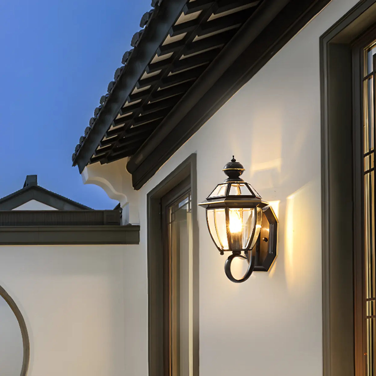 Vintage Black Glass LED Exterior Wall Lantern Light Image - 4