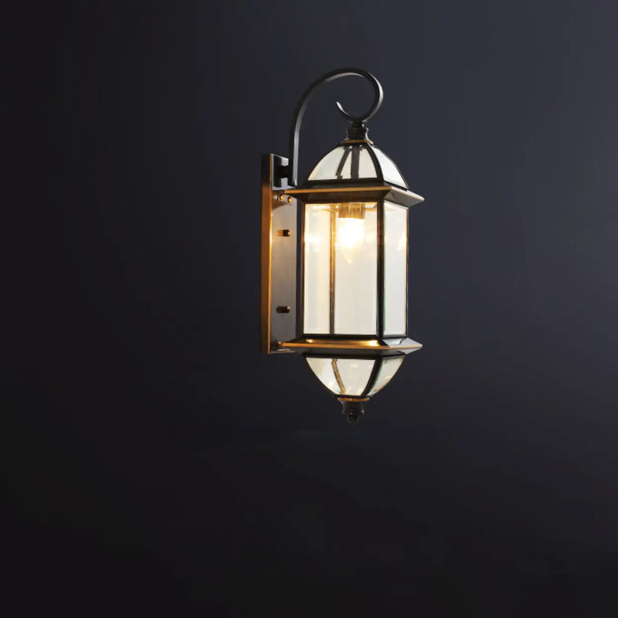 Vintage Black Glass LED Exterior Wall Lantern Light Image - 5