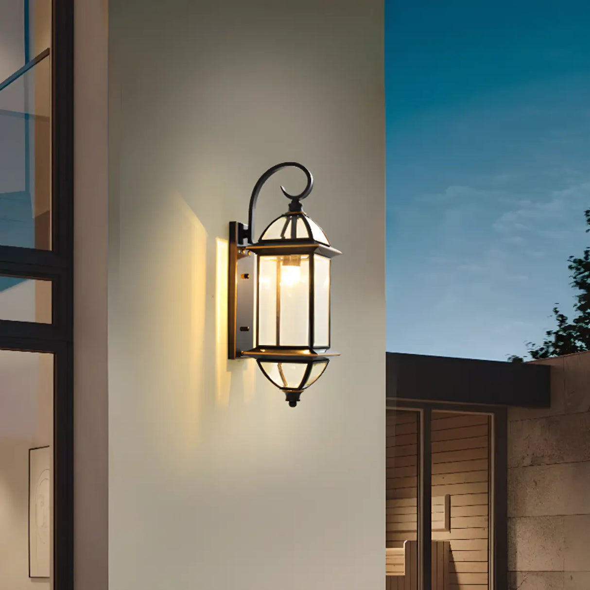 Vintage Black Glass LED Exterior Wall Lantern Light Image - 6