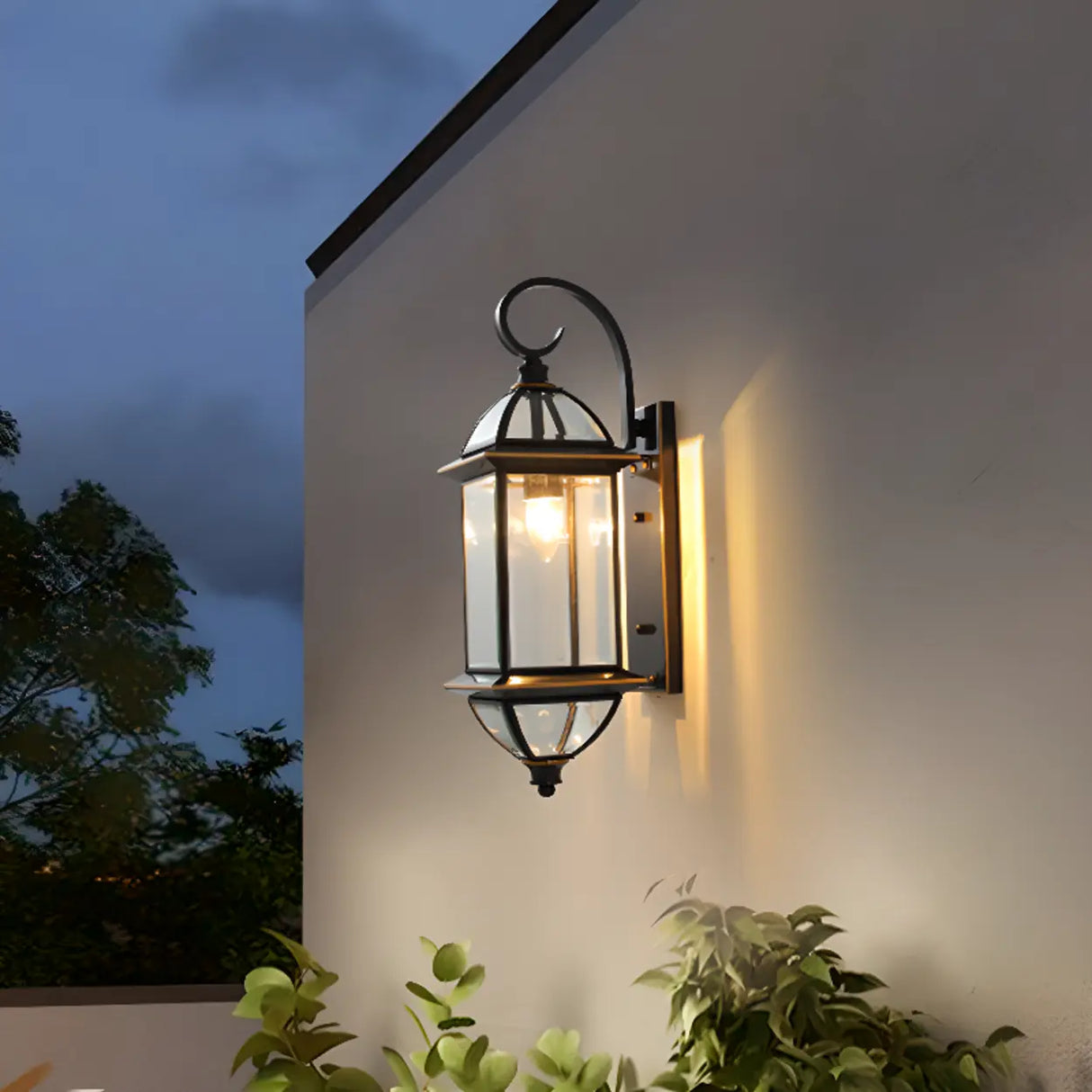 Vintage Black Glass LED Exterior Wall Lantern Light Image - 8