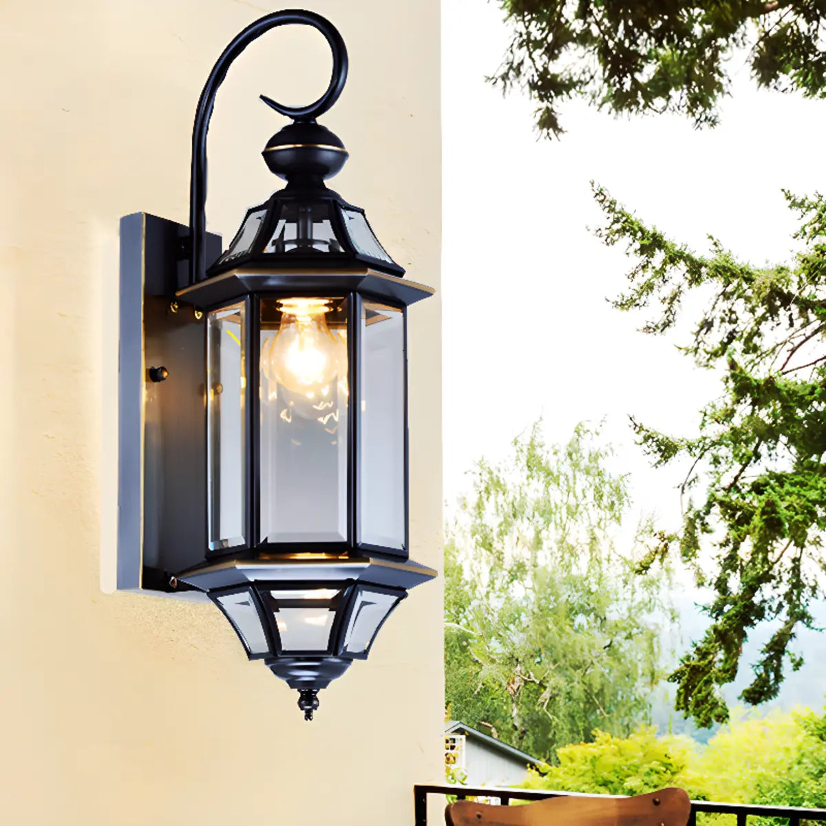 Vintage Black Glass LED Outdoor Wall Lantern Light Image - 1