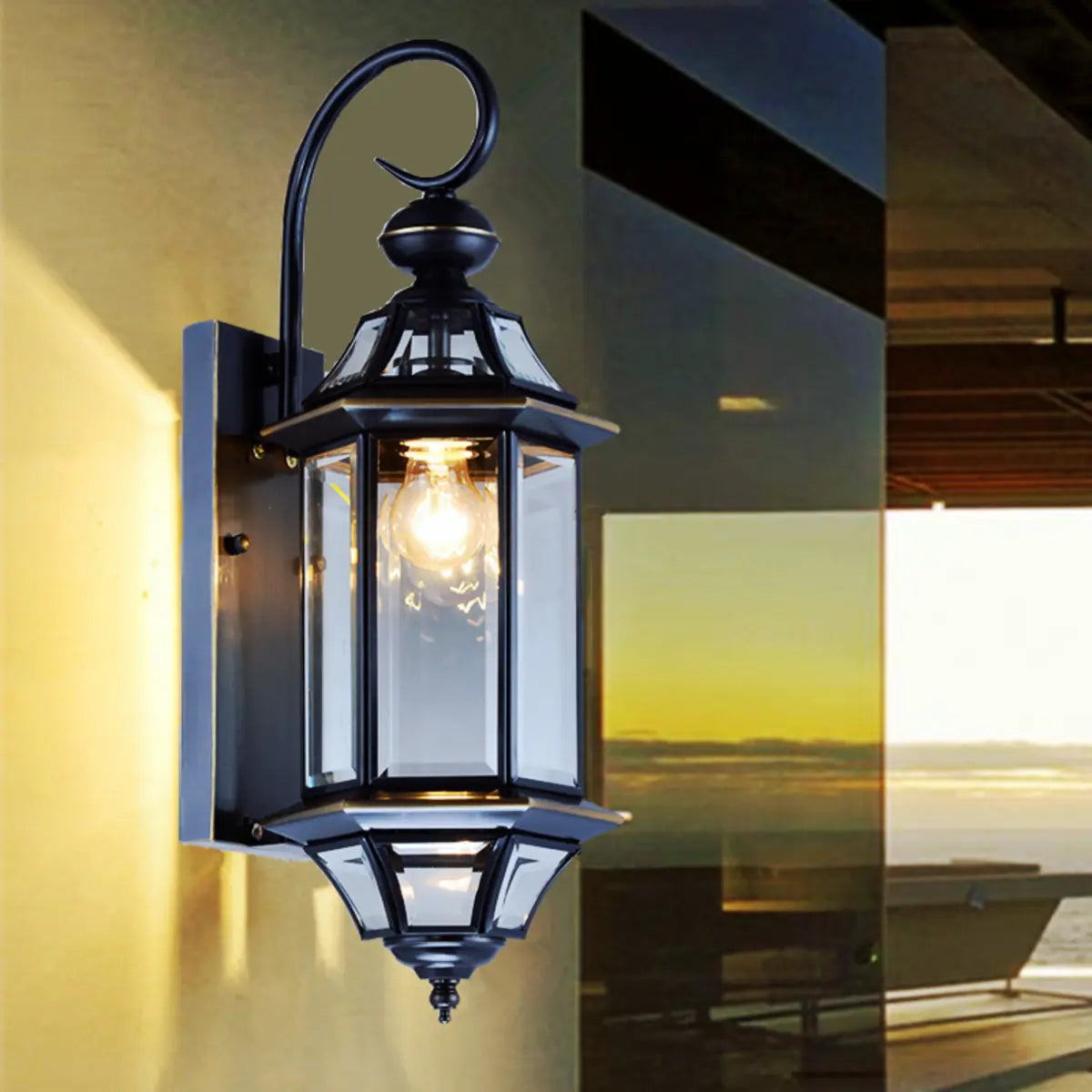 Vintage Black Glass LED Outdoor Wall Lantern Light Image - 3