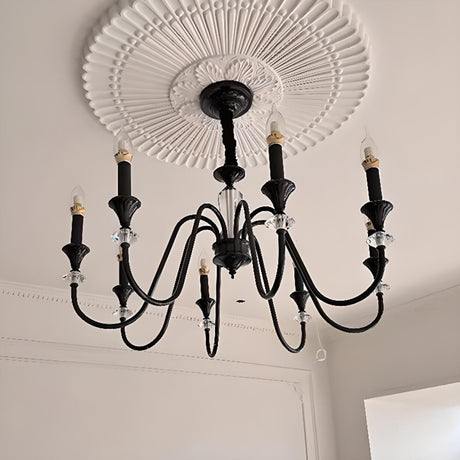 Vintage Black Iron Candelabra Crystal Chandelier Image - 1