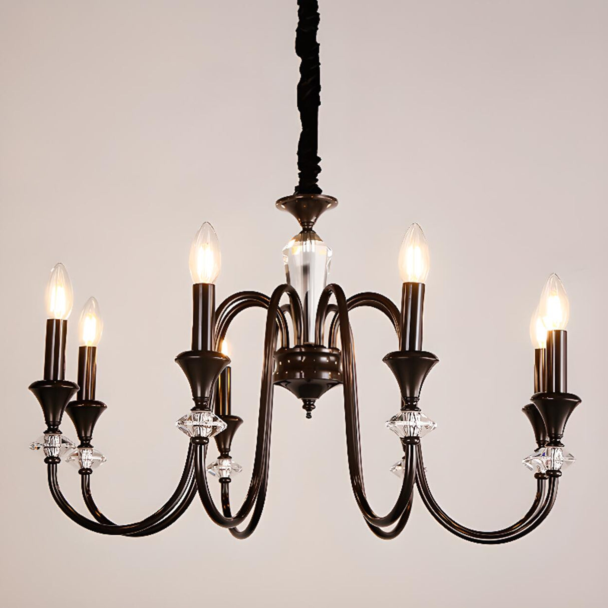 Vintage Black Iron Candelabra Crystal Chandelier Image - 11