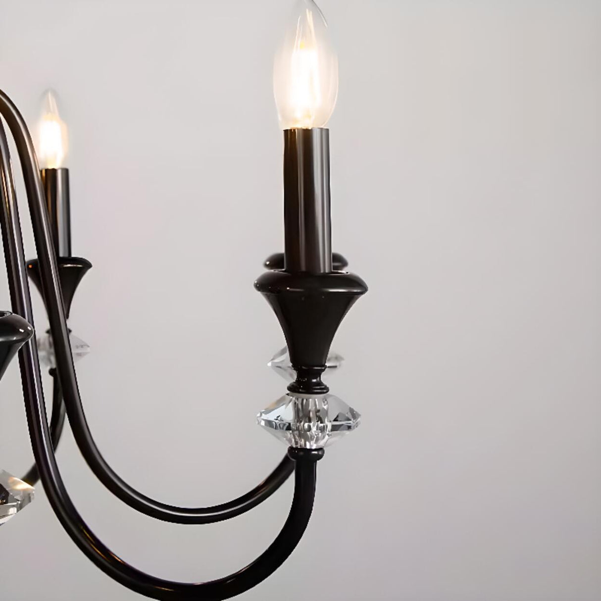 Vintage Black Iron Candelabra Crystal Chandelier Image - 13