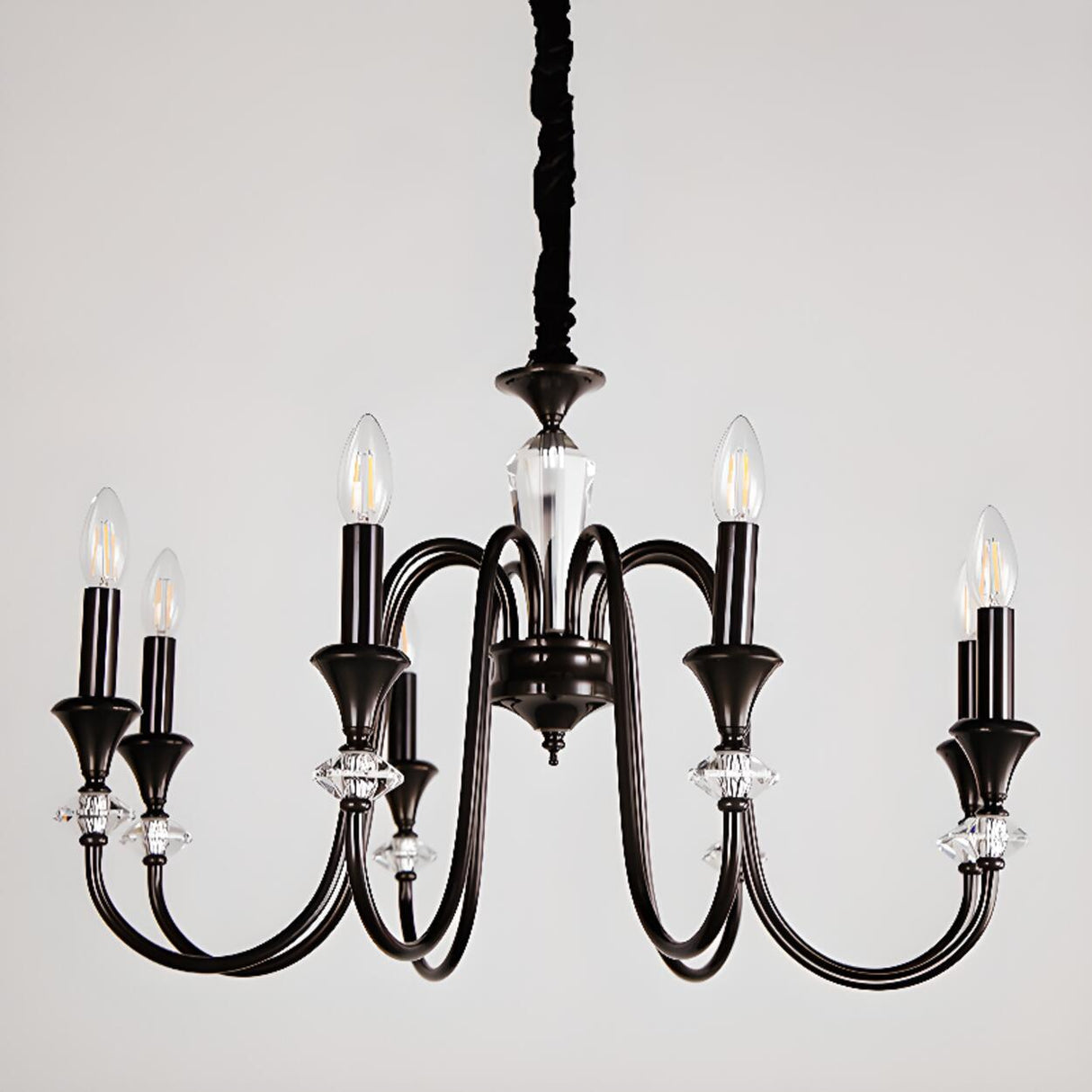 Vintage Black Iron Candelabra Crystal Chandelier Image - 15