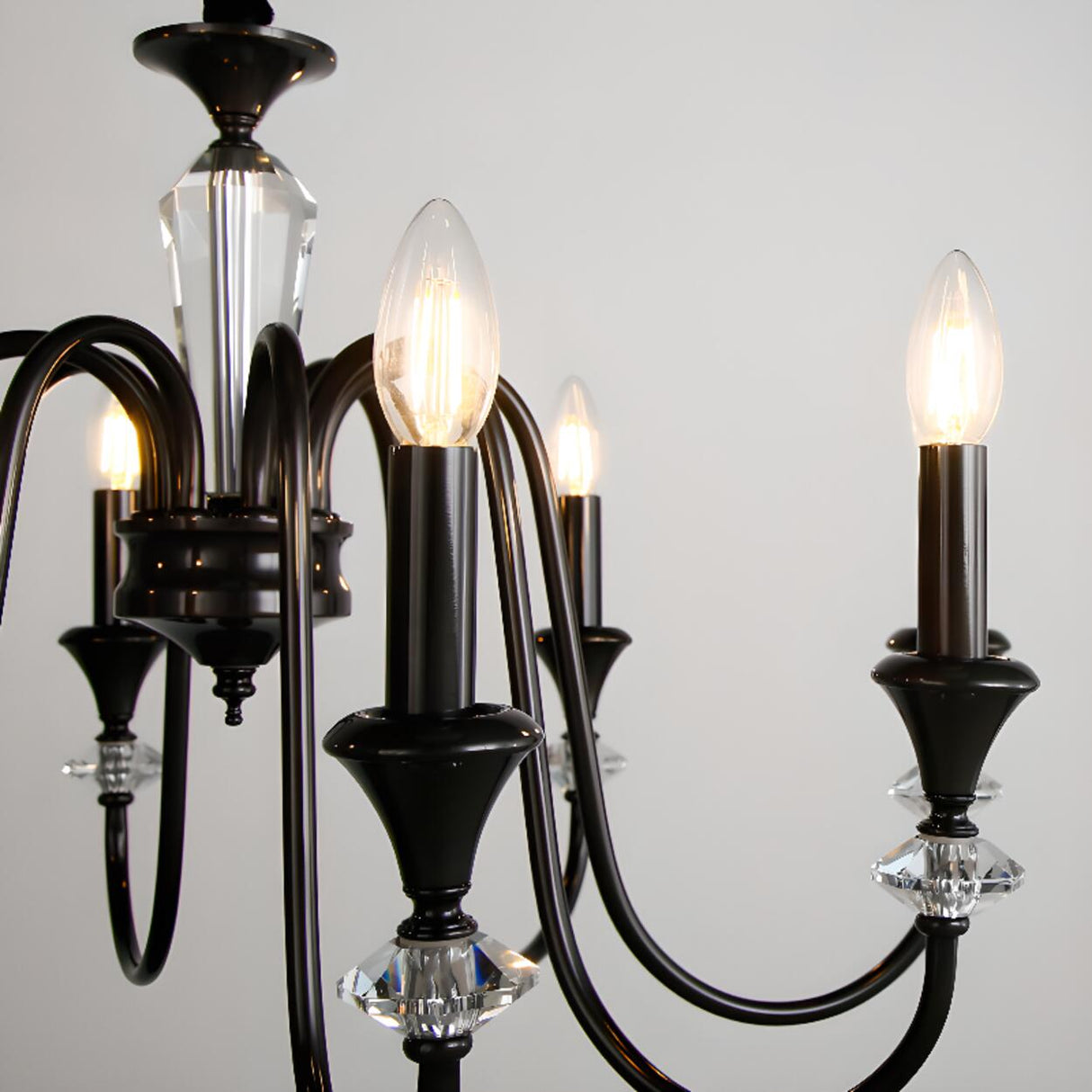 Vintage Black Iron Candelabra Crystal Chandelier Image - 18