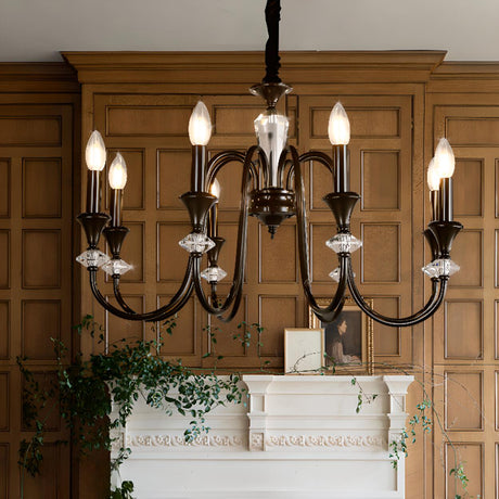 Vintage Black Iron Candelabra Crystal Chandelier Image - 2