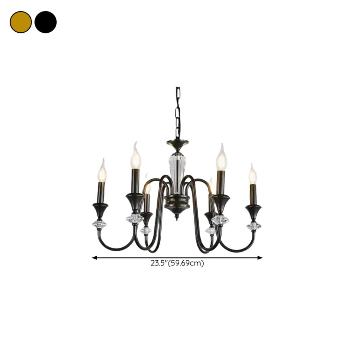 Vintage Black Iron Candelabra Crystal Chandelier 