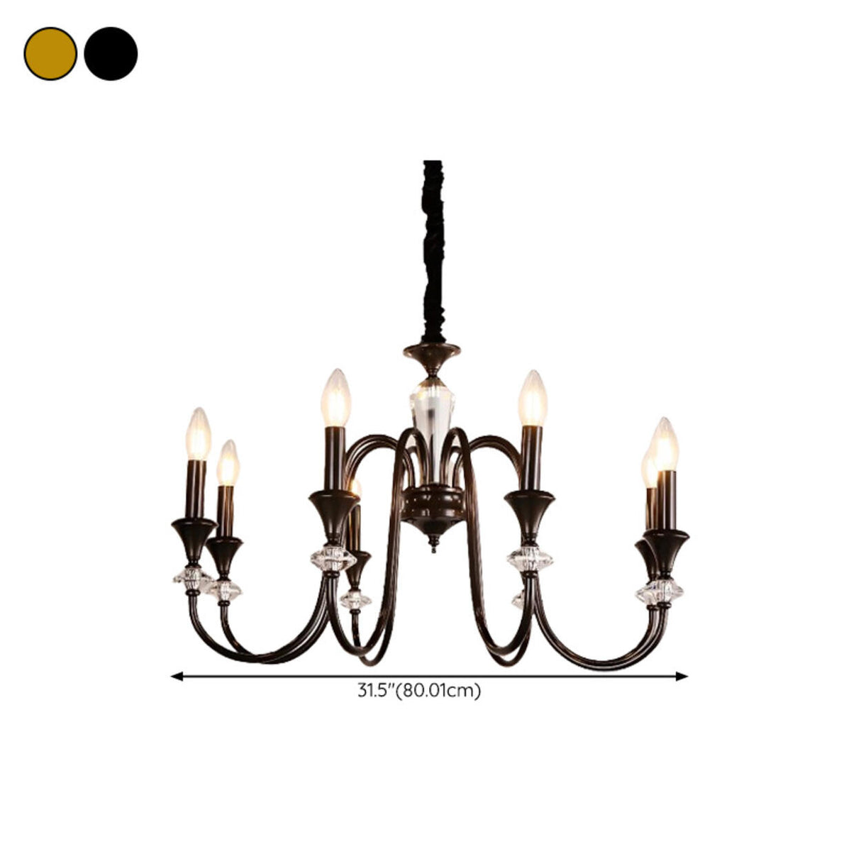 Vintage Black Iron Candelabra Crystal Chandelier Image - 23